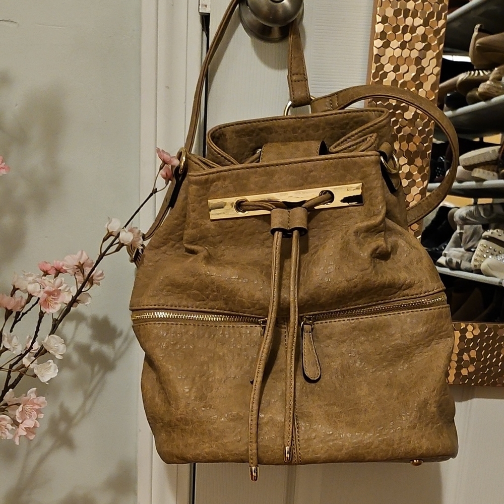 Tan Backpack with Gold Accents